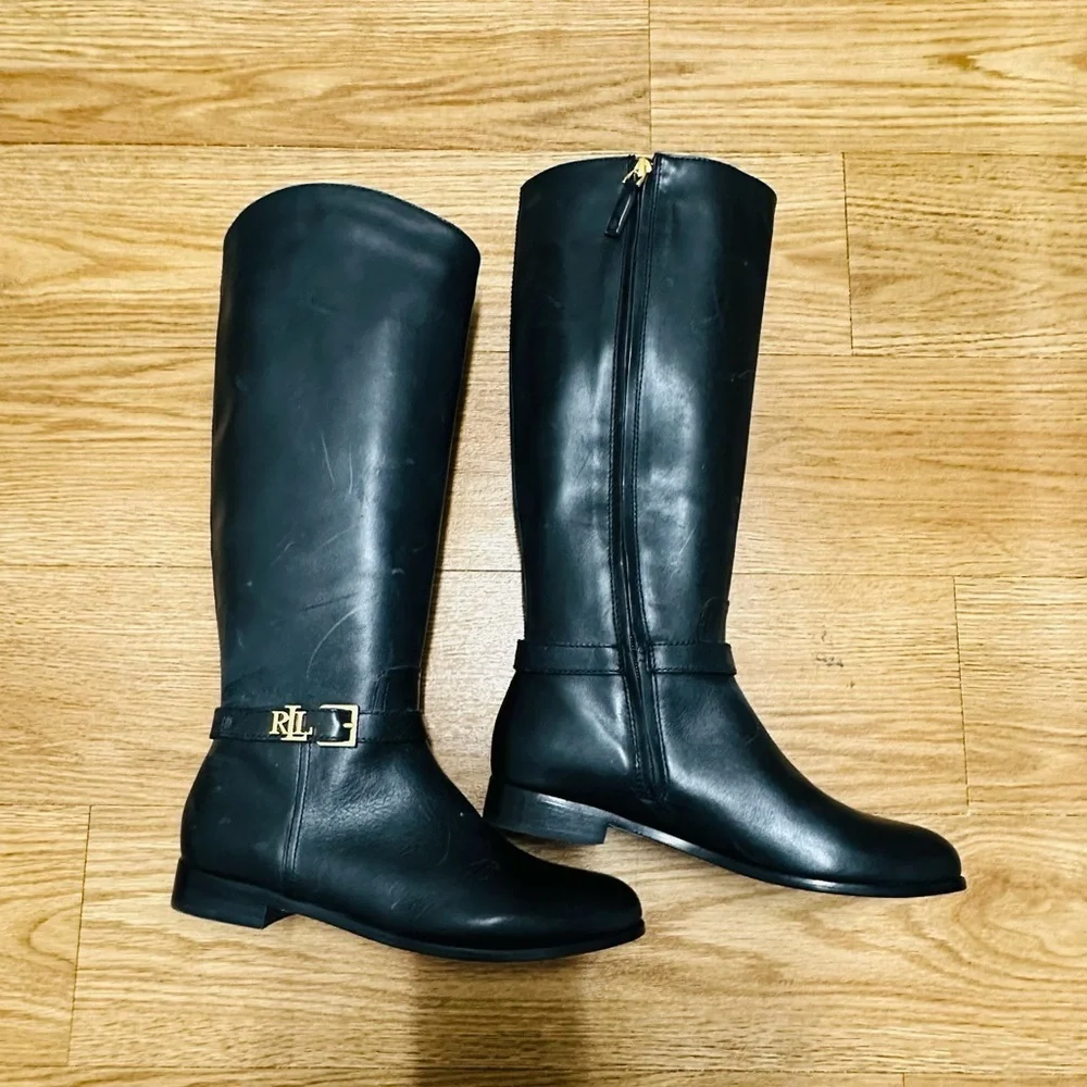 RALPH Lauren Black Tall Leather Riding Boots